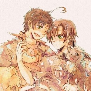 My brother, Romano, and his friend, Spain or Antonio, with their pokèmons.
