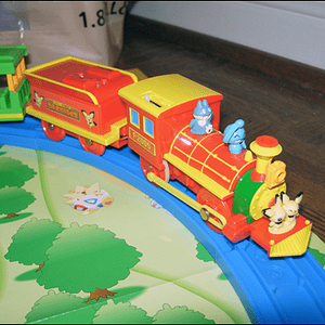 Close-up of the trains from the Railroad set.