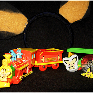 Miscellaneous Pichu things.

Left to right:
→ Pichu Bros. "Rascal Railway" train. Closeups in the gallery.
→ Pichu eraser
→ Pichu pin, with container 