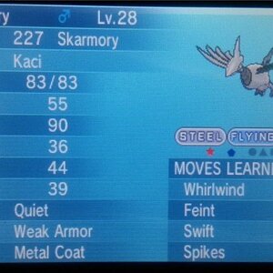 Shiny Skarmory that I caught on 12/14/2015 after 316 encounters.