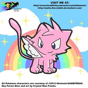 Mew in its Sky Forme. There is an old watermark with Alliya Tatsuya on it.