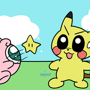 Pikachu wanted a Starman item for Smash Tournament, so Jigglypuff  threw it at him.