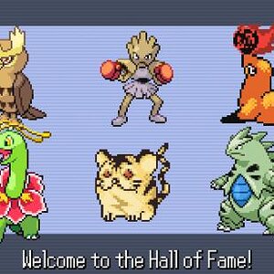 My team in the Hall of Fame after beating Pokemon Electrum, by Warsawgecko.