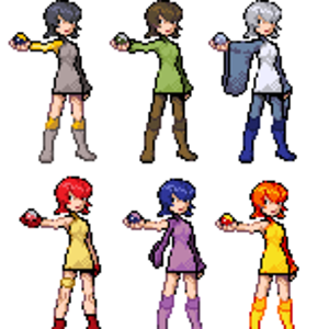 The six sisters with their own unique types: Dark&Poison, Ground&Grass, Ice&Water, Fighting&Rock, Psychic&Ghost and Fire&Electric (from left and up). 
